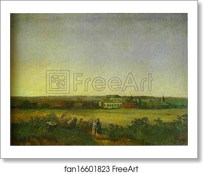 Free art print of View in the Vicinity of Moscow with a Mansion and Two Female Figures by Alexey Savrasov