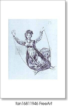 Free art print of Young Witch (?) Flying with a Rope by Francisco De Goya Y Lucientes