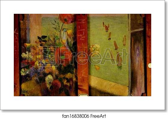 Free art print of Bouquet of Flowers with a Window Open to the Sea (Reverse of Hay-Making in Brittany) by Paul Gauguin Free art print of Bouquet of Flowers with a Window Open to the Sea (Reverse of Hay-Making in Brittany) by Paul Gauguin