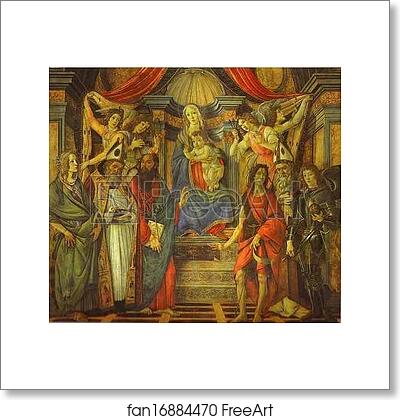 Free art print of Virgin and Child with Four Angels and Six Saints (San Barnabas altarpiece) by Alessandro Botticelli