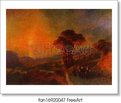 Free art print of View of the Sea from the Mountains at Sunset. Crimea by Ivan Aivazovsky
