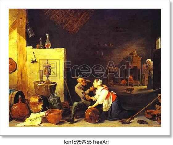 Free art print of An Old Peasant Caresses a Kitchen Maid in a Stable by David Teniers The Younger Free art print of An Old Peasant Caresses a Kitchen Maid in a Stable by David Teniers The Younger