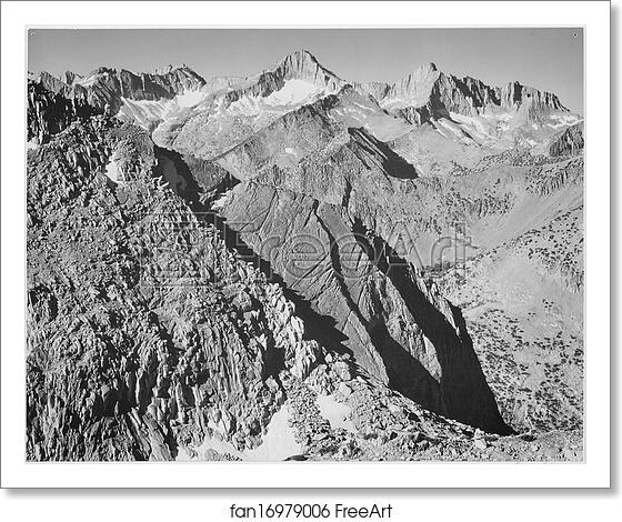 Free art print of Mt. Brewer, Kings River Canyon (Proposed as a national park), California, 1936.  Photographs of National Parks and Monuments, compiled 1941 - 1942, documenting the period ca. 1933 - 1942. by Ansel Adams (1902-1984)