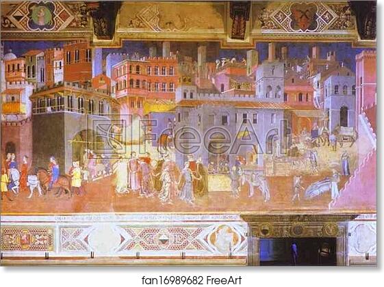 Free art print of Allegory of Good Government: Effects of Good Government in the City by Ambrogio Lorenzetti