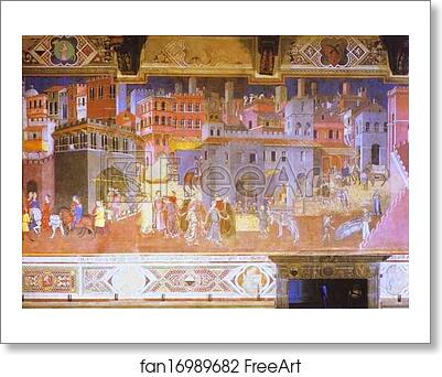 Free art print of Allegory of Good Government: Effects of Good Government in the City by Ambrogio Lorenzetti