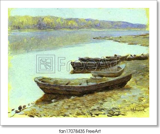 Free art print of Landscape on the Volga. Boats by the Riverbank by Isaac Levitan Free art print of Landscape on the Volga. Boats by the Riverbank by Isaac Levitan