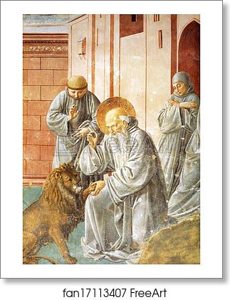 Free art print of St. Jerome Pulling a Thorn from a Lion's Paw by Benozzo Gozzoli