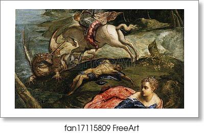Free art print of Saint George, the Princess and the Dragon. Detail by Jacopo Robusti, Called Tintoretto