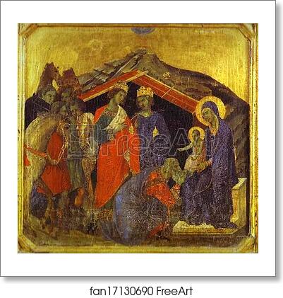 Free art print of Maestà (front, predella) The Adoration of the Magi by Duccio Di Buoninsegna