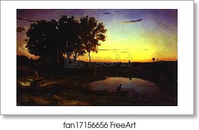Free art print of Landscape with Lake and Boatman by Jean-Baptiste-Camille Corot