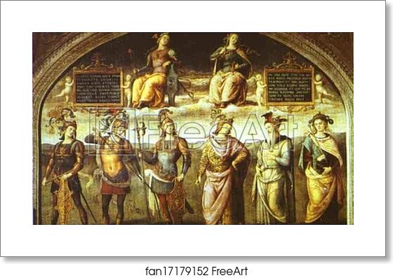Free art print of The Fortitude and Temperance with Six Antique Heroes by Pietro Perugino Free art print of The Fortitude and Temperance with Six Antique Heroes by Pietro Perugino