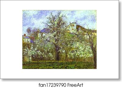 Free art print of Vegetable Garden and Trees in Blossom, Spring, Pontoise by Camille Pissarro