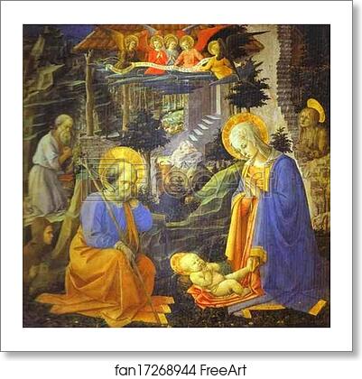 Free art print of The Adoration with St. Joseph, St. Jerome, Mary Magdalene and St. Ilarion by Fra Filippo Lippi