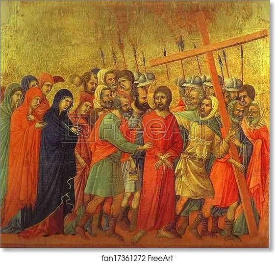 Free art print of Maestà (back, central panel) The Road to Calvary by Duccio Di Buoninsegna