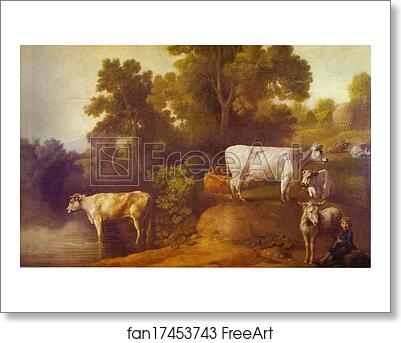 Free art print of Cattle by a Stream by George Stubbs