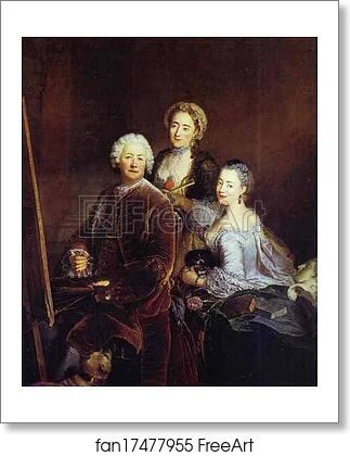 Free art print of The Artist at Work with His Two Daughters by Antoine Pesne