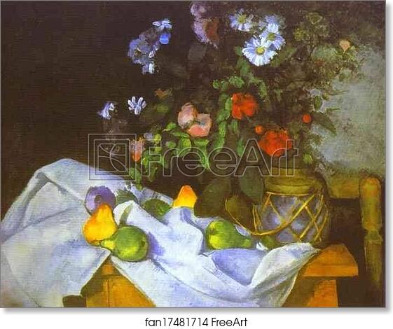 Free art print of Still Life with Flowers and Fruit by Paul Cézanne