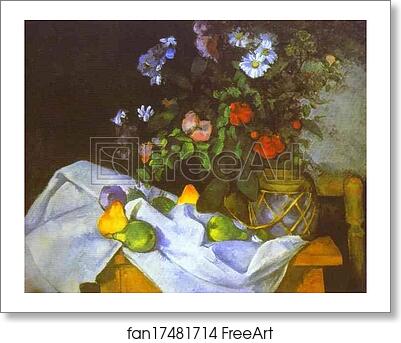 Free art print of Still Life with Flowers and Fruit by Paul Cézanne