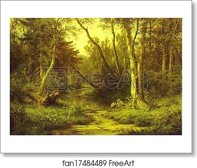 Free art print of Forest Landscape with Herons by Ivan Shishkin