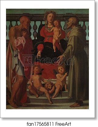 Free art print of Madonna and Child with SS. Jerome and Francis and Two Angels by Jacopo Carrucci, Known As Pontormo