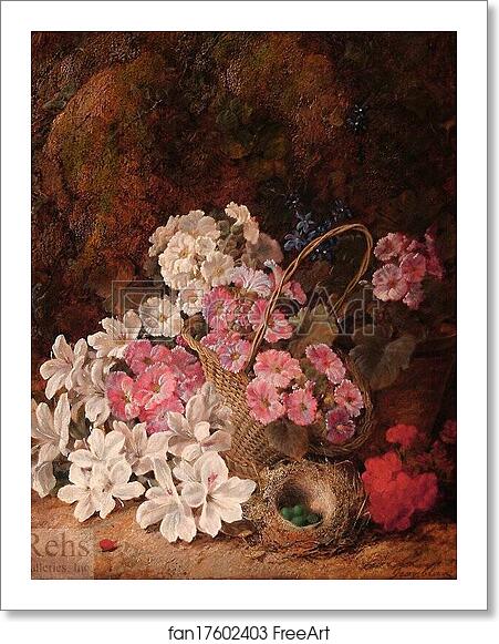 Free art print of Still Life of Flowers, Bird's Nest and Basket by George Clare
