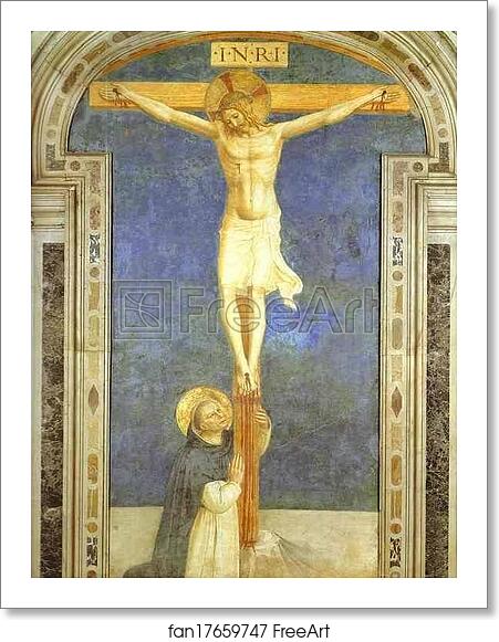 Free art print of Christ on the Cross Adored by St. Dominic by Fra Angelico Free art print of Christ on the Cross Adored by St. Dominic by Fra Angelico