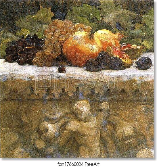 Free art print of Still-Life Study of Fruit on a Marble Sarcophagus by Frederick Leighton