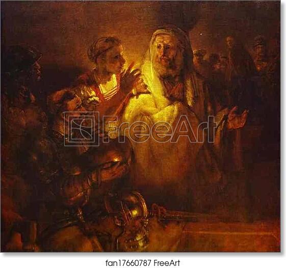 Free art print of Peter Denying Christ by Rembrandt Harmenszoon Van Rijn