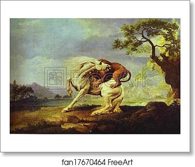 Free art print of Horse Attacked by a Lion by George Stubbs