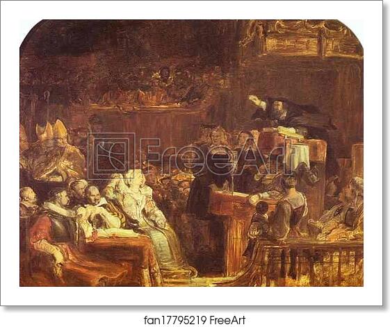 Free art print of The Preaching of John Knox before the Lords of Congregation, 10 June 1559 by Sir David Wilkie