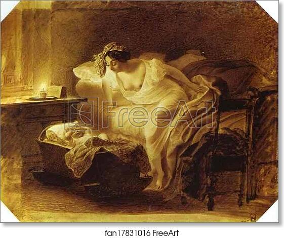 Free art print of Mother Awoken by Her Crying Child by Karl Brulloff