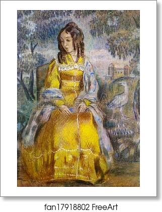 Free art print of Lady Seated, with a Tapestry in the Background by Victor Borisov-Musatov