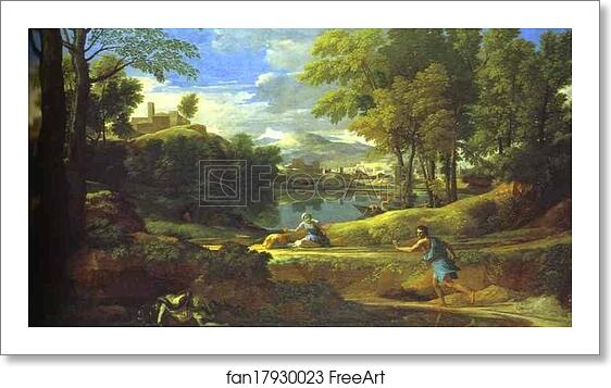 Free art print of Landscape with a Man Running from Serpent by Nicolas Poussin Free art print of Landscape with a Man Running from Serpent by Nicolas Poussin