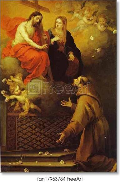 Free art print of The Vision to St. Francis at Porziuncola by Bartolomé Esteban Murillo