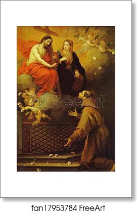 Free art print of The Vision to St. Francis at Porziuncola by Bartolomé Esteban Murillo