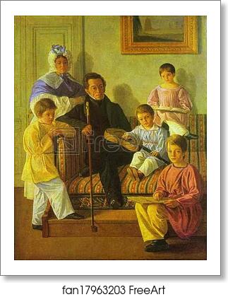 Free art print of The Family Portrait of A. Bashilov with His and Count de Balman's Children by Evgraf Krendovsky