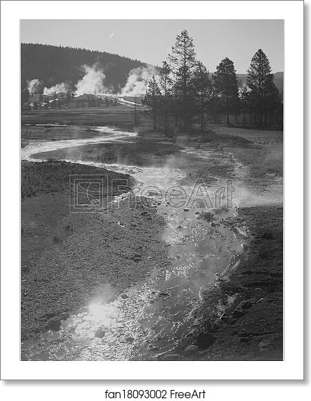 Free art print of Stream winding back toward geyser, "Central Geyser Basin, Yellowstone National Park," Wyoming. (Vertical orientation). Photographs of National Parks and Monuments, compiled 1941 - 1942, documenting the period ca. 1933 - 1942. by Ansel Adams (1902-1984) Free art print of Stream winding back toward geyser, "Central Geyser Basin, Yellowstone National Park," Wyoming. (Vertical orientation). Photographs of National Parks and Monuments, compiled 1941 - 1942, documenting the period ca. 1933 - 1942. by Ansel Adams (1902-1984)