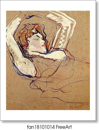 Free art print of Woman Lying on Her Back, Both Arms Raised by Henri De Toulouse-Lautrec