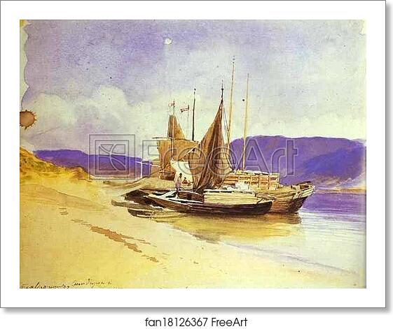 Free art print of Barges near the Bank by Feodor Vasilyev Free art print of Barges near the Bank by Feodor Vasilyev