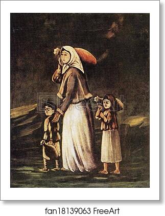 Free art print of Peasant Woman with Children Goes for Water by Niko Pirosmani