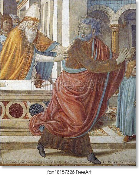 Free art print of Tabernacle of the Visitation: Expulsion of Joachim from the Temple. Detail by Benozzo Gozzoli