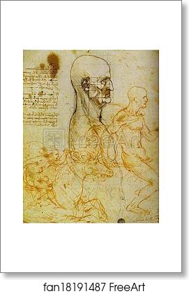 Free art print of Head Measured, and Horsemen by Leonardo Da Vinci