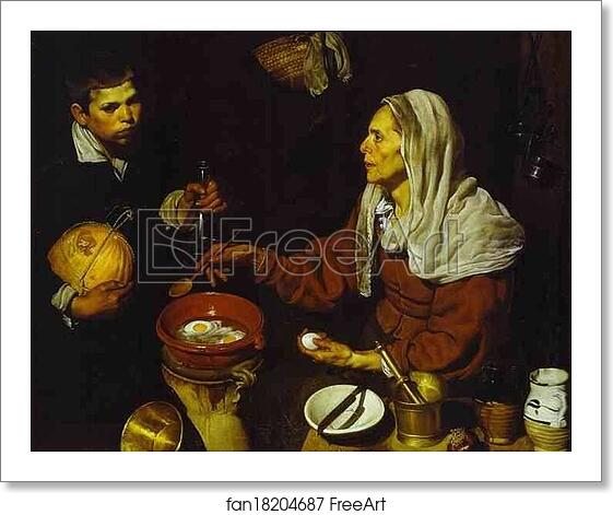 Free art print of Old Woman Frying Eggs by Diego Velázquez