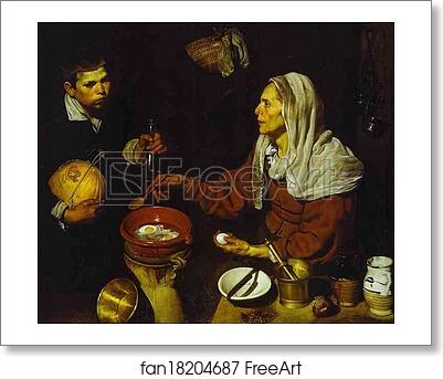 Free art print of Old Woman Frying Eggs by Diego Velázquez