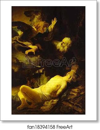 Free art print of The Angel Stopping Abraham from Sacrificing Isaac to God by Rembrandt Harmenszoon Van Rijn