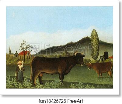 Free art print of Landscape with Cattle. / Paysage avec vaches by Henri Rousseau Free art print of Landscape with Cattle. / Paysage avec vaches by Henri Rousseau