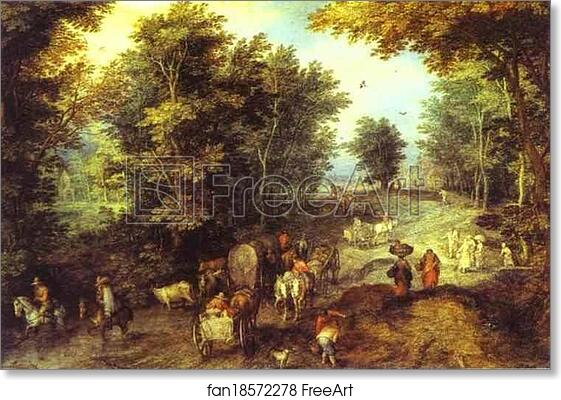 Free art print of Landscape with a Ford by Jan Brueghel The Elder