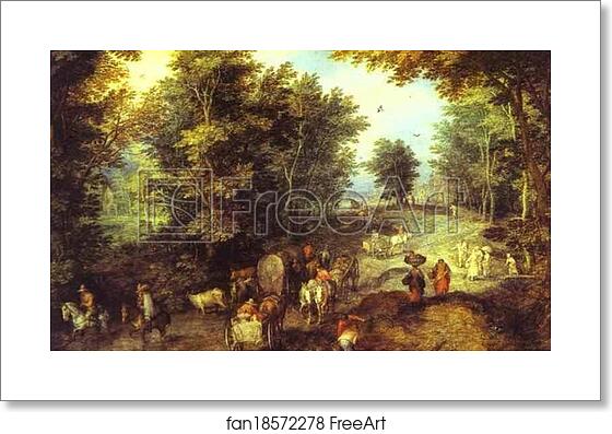 Free art print of Landscape with a Ford by Jan Brueghel The Elder Free art print of Landscape with a Ford by Jan Brueghel The Elder