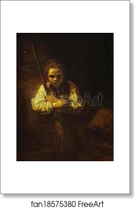 Free art print of A Girl with a Broom by Rembrandt Harmenszoon Van Rijn