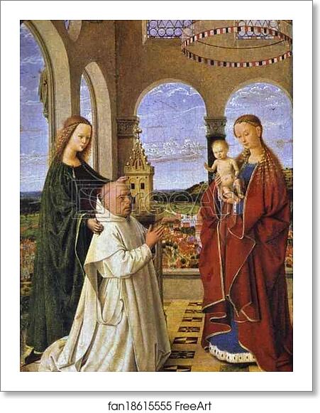 Free art print of Madonna and Child with St. Barbara and a Carthusian Monk (Exeter Madonna) by Petrus Christus